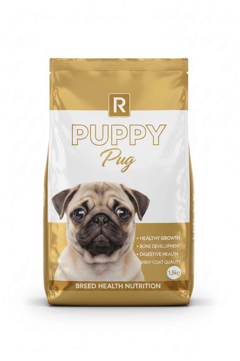 R PUG PUPPY DOG DRY FOOD 1.5KG